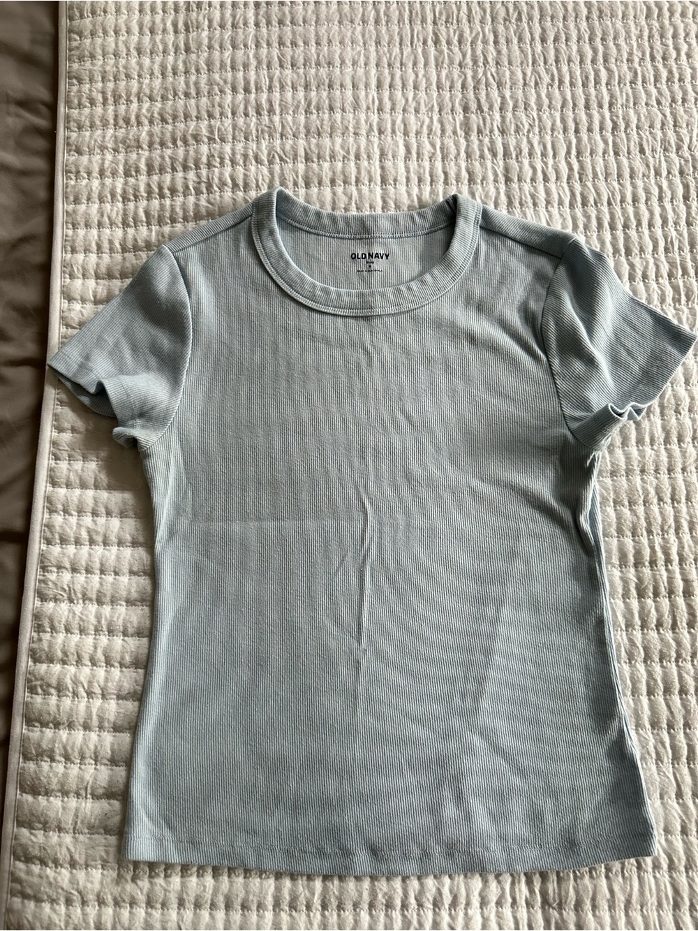 Old Navy Women's Pale Blue Ribbed Short Sleeve Tee